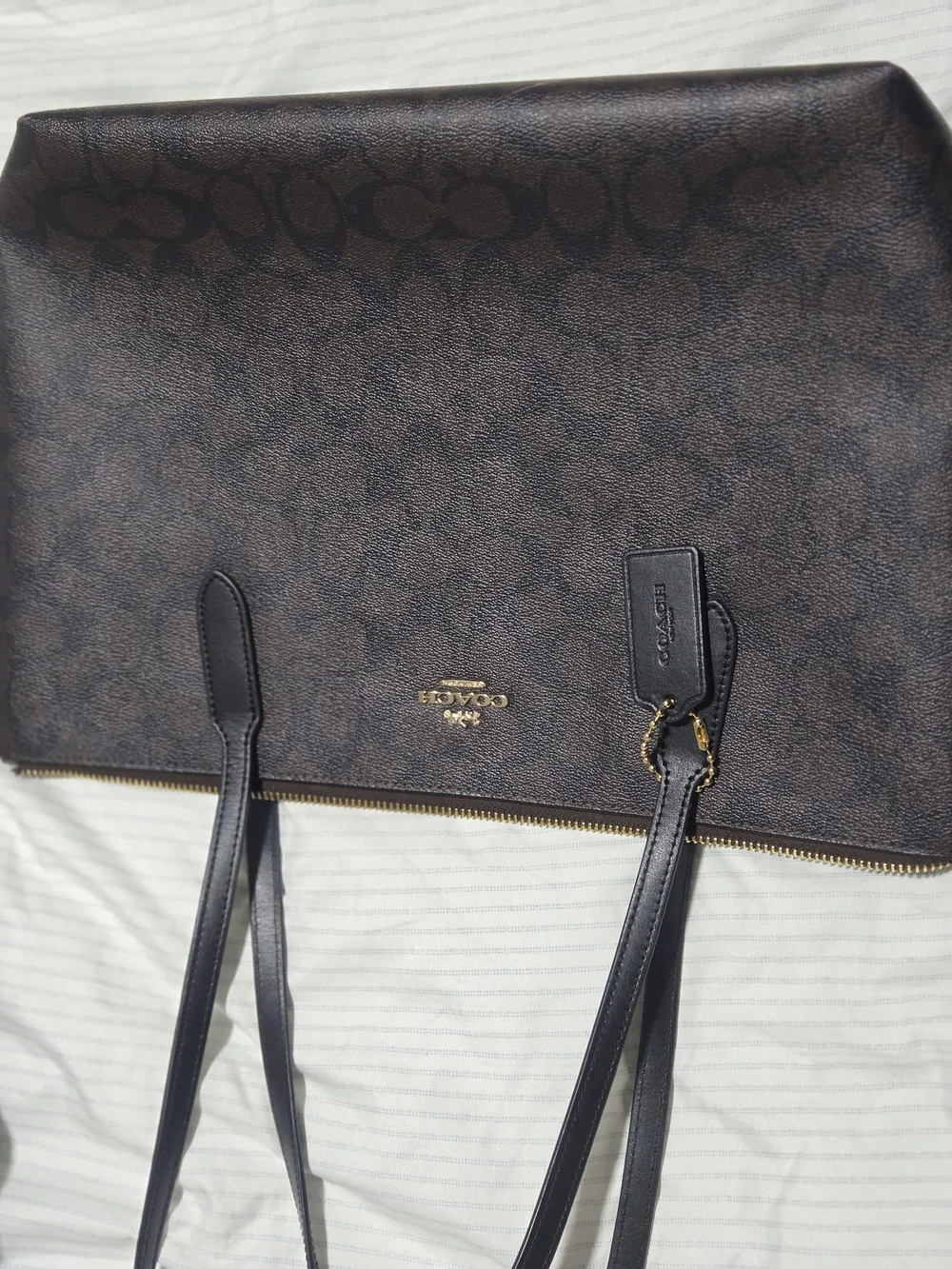 Coach Signature Brown Tote Bag with Black Straps - Picture 8 of 14